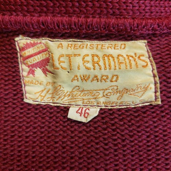 50's Cardigan Letterman Football/Basketball Sweater Wool vintage Crimson & Gold - Picture 4 of 11